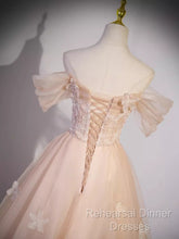 Vintage Ball Gown Off The Shoulder Tulle Long Semi Formal Prom Dress Formal Dresses